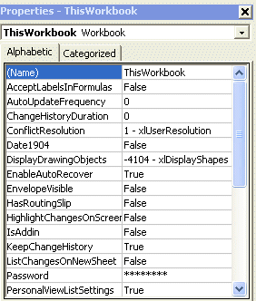 Visual Basic Editor Properties Window Workbook