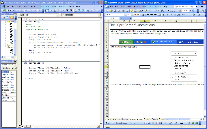 VBA for Excel split window