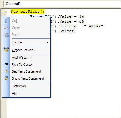 VBA yellow highlight