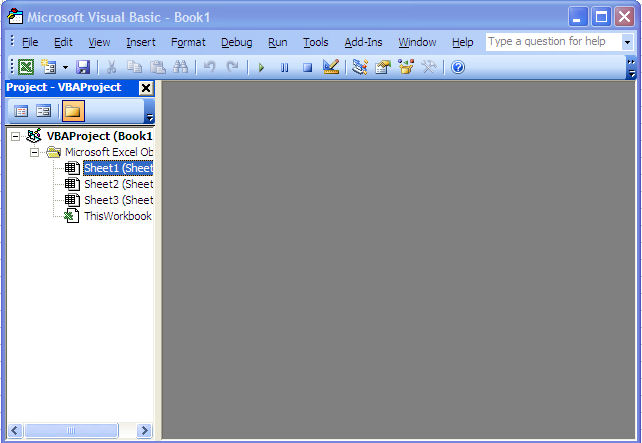 Project window inn the Visual Basic Editor for Excel