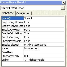 Visual Basic Editor Properties window