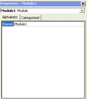 Visual Basic Editor Propeties Window Module